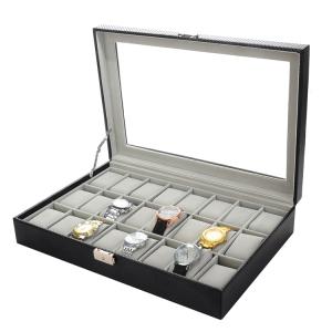 24grids PU flat lock watch box-gray 